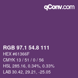 カラーコード: RGB 97.1 54.8 111 | qconv.com