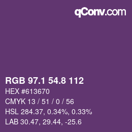 カラーコード: RGB 97.1 54.8 112 | qconv.com