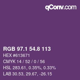 カラーコード: RGB 97.1 54.8 113 | qconv.com