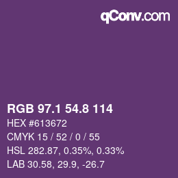 カラーコード: RGB 97.1 54.8 114 | qconv.com