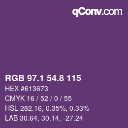 カラーコード: RGB 97.1 54.8 115 | qconv.com