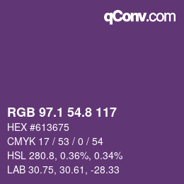 カラーコード: RGB 97.1 54.8 117 | qconv.com