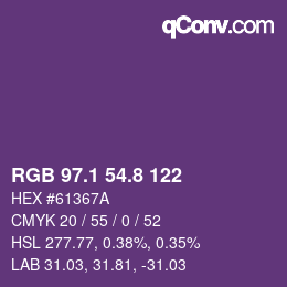 カラーコード: RGB 97.1 54.8 122 | qconv.com