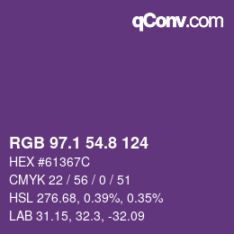 カラーコード: RGB 97.1 54.8 124 | qconv.com