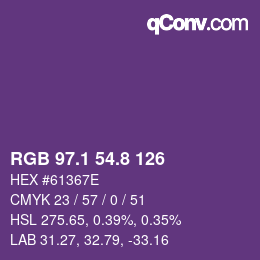 カラーコード: RGB 97.1 54.8 126 | qconv.com