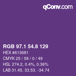 カラーコード: RGB 97.1 54.8 129 | qconv.com