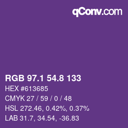 カラーコード: RGB 97.1 54.8 133 | qconv.com