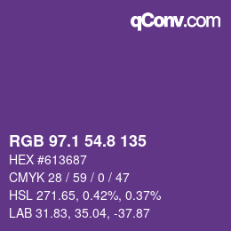 カラーコード: RGB 97.1 54.8 135 | qconv.com