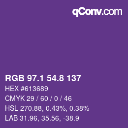 カラーコード: RGB 97.1 54.8 137 | qconv.com