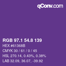 カラーコード: RGB 97.1 54.8 139 | qconv.com