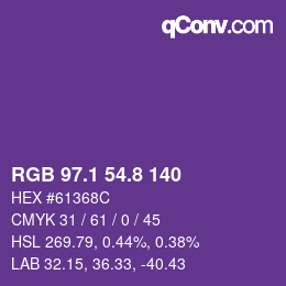 カラーコード: RGB 97.1 54.8 140 | qconv.com