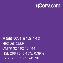 カラーコード: RGB 97.1 54.8 143 | qconv.com