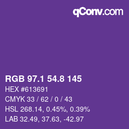カラーコード: RGB 97.1 54.8 145 | qconv.com