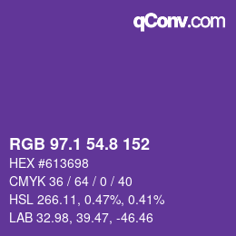 カラーコード: RGB 97.1 54.8 152 | qconv.com