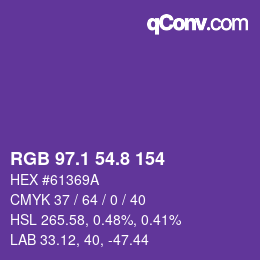 カラーコード: RGB 97.1 54.8 154 | qconv.com