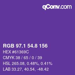 カラーコード: RGB 97.1 54.8 156 | qconv.com