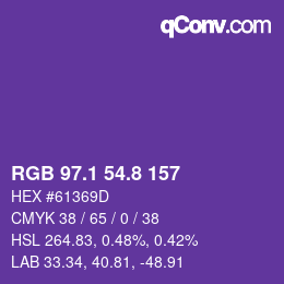 カラーコード: RGB 97.1 54.8 157 | qconv.com