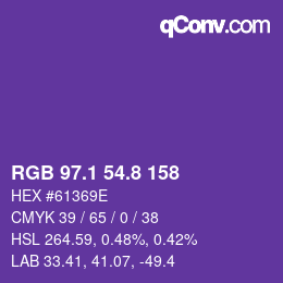 カラーコード: RGB 97.1 54.8 158 | qconv.com