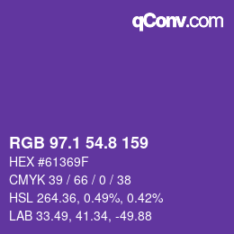 カラーコード: RGB 97.1 54.8 159 | qconv.com