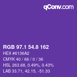 カラーコード: RGB 97.1 54.8 162 | qconv.com