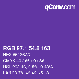 カラーコード: RGB 97.1 54.8 163 | qconv.com