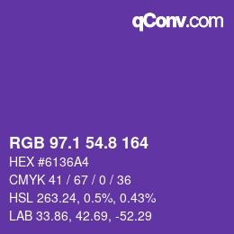 カラーコード: RGB 97.1 54.8 164 | qconv.com