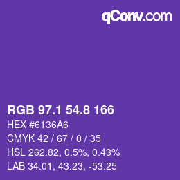 カラーコード: RGB 97.1 54.8 166 | qconv.com