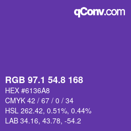 カラーコード: RGB 97.1 54.8 168 | qconv.com