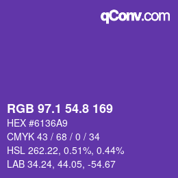 カラーコード: RGB 97.1 54.8 169 | qconv.com