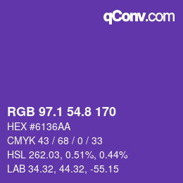 カラーコード: RGB 97.1 54.8 170 | qconv.com