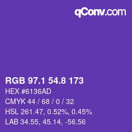カラーコード: RGB 97.1 54.8 173 | qconv.com