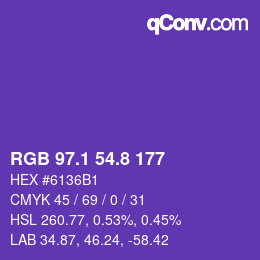 カラーコード: RGB 97.1 54.8 177 | qconv.com