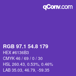 カラーコード: RGB 97.1 54.8 179 | qconv.com