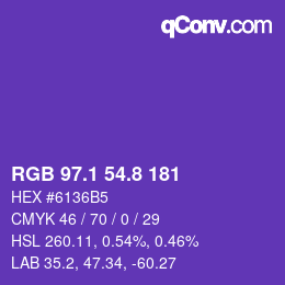 カラーコード: RGB 97.1 54.8 181 | qconv.com