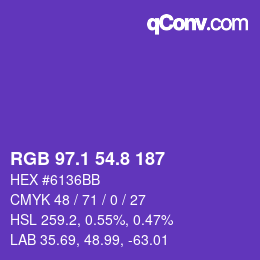 カラーコード: RGB 97.1 54.8 187 | qconv.com