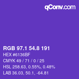 カラーコード: RGB 97.1 54.8 191 | qconv.com