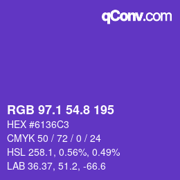 カラーコード: RGB 97.1 54.8 195 | qconv.com