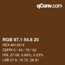 Color code: RGB 97.1 54.8 20 | qconv.com