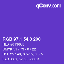 カラーコード: RGB 97.1 54.8 200 | qconv.com