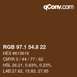 Color code: RGB 97.1 54.8 22 | qconv.com