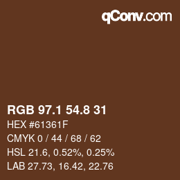 カラーコード: RGB 97.1 54.8 31 | qconv.com