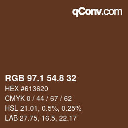 Color code: RGB 97.1 54.8 32 | qconv.com