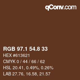 Color code: RGB 97.1 54.8 33 | qconv.com