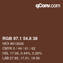 Color code: RGB 97.1 54.8 38 | qconv.com