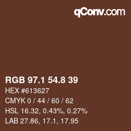 Color code: RGB 97.1 54.8 39 | qconv.com