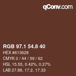 Color code: RGB 97.1 54.8 40 | qconv.com