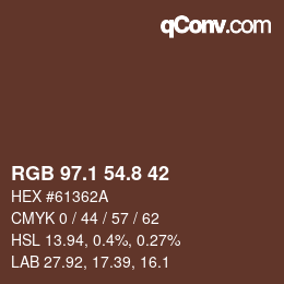 Color code: RGB 97.1 54.8 42 | qconv.com