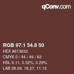 Color code: RGB 97.1 54.8 50 | qconv.com