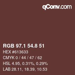 カラーコード: RGB 97.1 54.8 51 | qconv.com