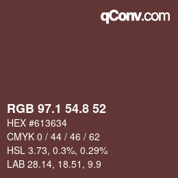 Color code: RGB 97.1 54.8 52 | qconv.com